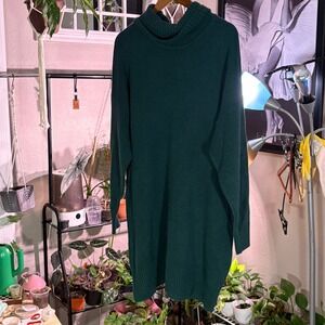 GAP XL Tall Green Knit Turtleneck Long Sleeve Sweater Dress‎ Relaxed Fit